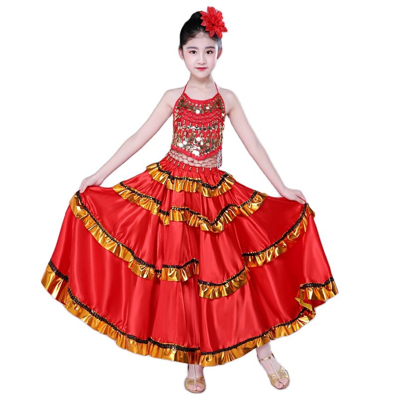 어린이 스페인어 투우 스윙 무대 댄스 의상, 스페인 플라멩코 만토실로 플라멩카